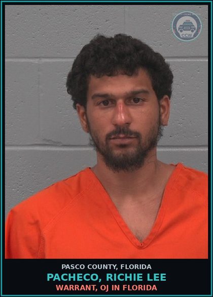 CCW arrest card for PACHECO, RICHIE LEE in Pasco County: WARRANT, OJ IN FLORIDA