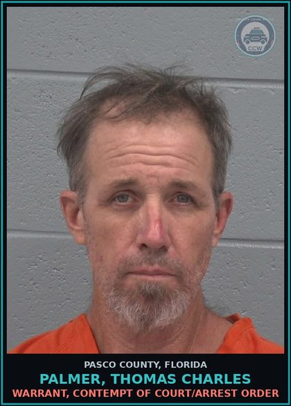 CCW arrest card for PALMER, THOMAS CHARLES in Pasco County: WARRANT, CONTEMPT OF COURT/ARREST ORDER