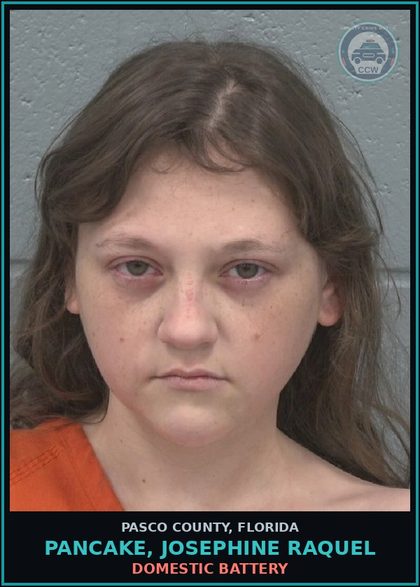 CCW arrest card for PANCAKE, JOSEPHINE RAQUEL in Pasco County: DOMESTIC BATTERY