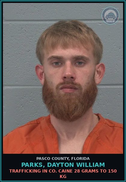 CCW arrest card for PARKS, DAYTON WILLIAM in Pasco County: TRAFFICKING IN COCAINE 28 GRAMS TO 150 KG