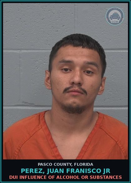 CCW arrest card for PEREZ, JUAN FRANISCO JR in Pasco County: DUI INFLUENCE OF ALCOHOL OR DRUGS