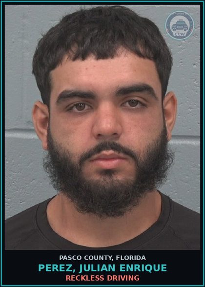 CCW arrest card for PEREZ, JULIAN ENRIQUE in Pasco County: RECKLESS DRIVING