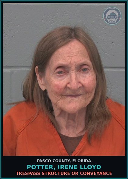 CCW arrest card for POTTER, IRENE LLOYD in Pasco County: TRESPASS STRUCTURE OR CONVEYANCE