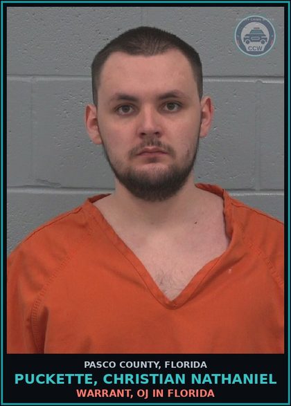 CCW arrest card for PUCKETTE, CHRISTIAN NATHANIEL in Pasco County: WARRANT, OJ IN FLORIDA