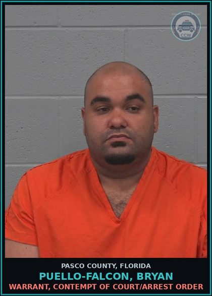 CCW arrest card for PUELLO-FALCON, BRYAN in Pasco County: WARRANT, CONTEMPT OF COURT/ARREST ORDER