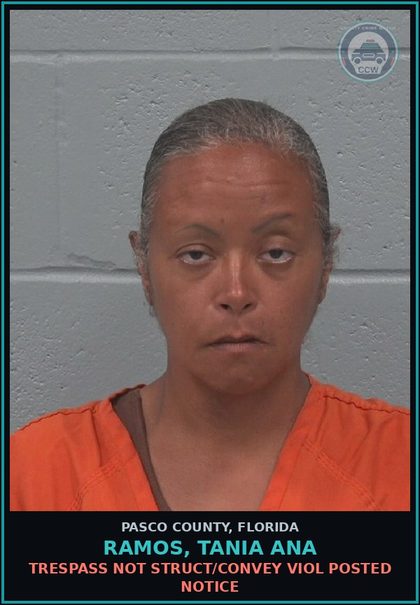 CCW arrest card for RAMOS, TANIA ANA in Pasco County: TRESPASS NOT STRUCT/CONVEY VIOL POSTED NOTICE