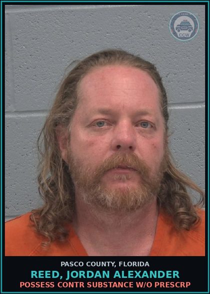 CCW arrest card for REED, JORDAN ALEXANDER in Pasco County: POSSESS contr substance W/O PRESCRIPTION