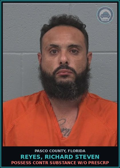 CCW arrest card for REYES, RICHARD STEVEN in Pasco County: POSSESS contr substance W/O PRESCRIPTION