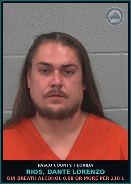 CCW arrest card for RIOS, DANTE LORENZO in Pasco County: DUI BREATH ALCOHOL 0.08 OR MORE PER 210 L