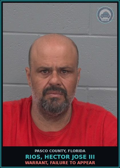 CCW arrest card for RIOS, HECTOR JOSE III in Pasco County: WARRANT, FAILURE TO APPEAR