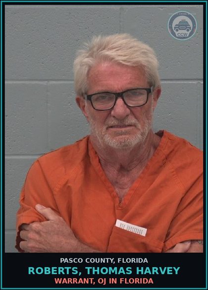 CCW arrest card for ROBERTS, THOMAS HARVEY in Pasco County: WARRANT, OJ IN FLORIDA