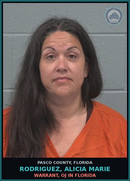 CCW arrest card for RODRIGUEZ, ALICIA MARIE in Pasco County: WARRANT, OJ IN FLORIDA