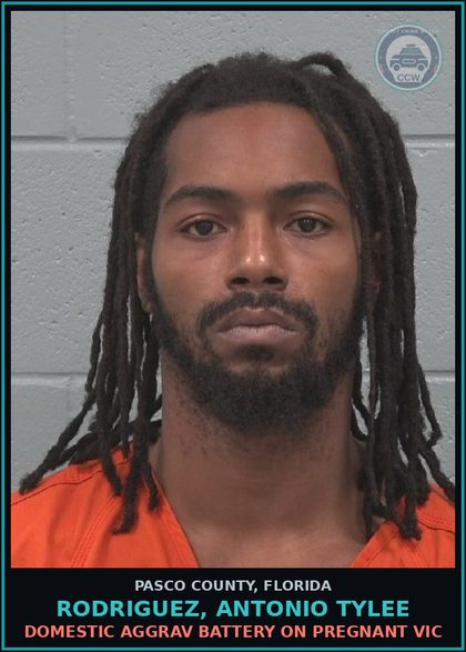CCW arrest card for RODRIGUEZ, ANTONIO TYLEE in Pasco County: DOMESTIC AGGRAV BATTERY ON PREGNANT VICTIM