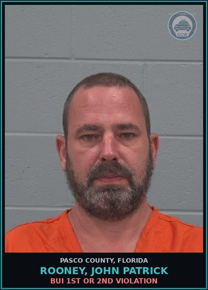 CCW arrest card for ROONEY, JOHN PATRICK in Pasco County: BUI 1ST OR 2ND VIOLATION