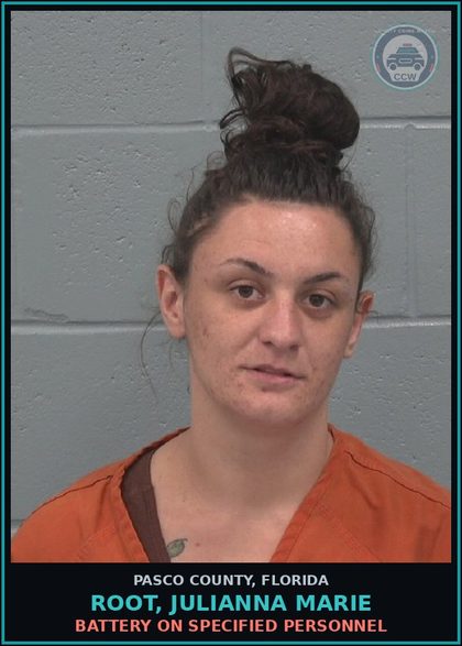 CCW arrest card for ROOT, JULIANNA MARIE in Pasco County: BATTERY ON SPECIFIED PERSONNEL