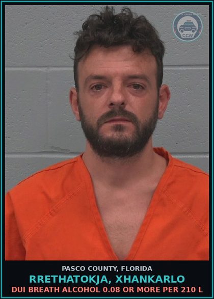 CCW arrest card for RRETHATOKJA, XHANKARLO in Pasco County: DUI BREATH ALCOHOL 0.08 OR MORE PER 210 L