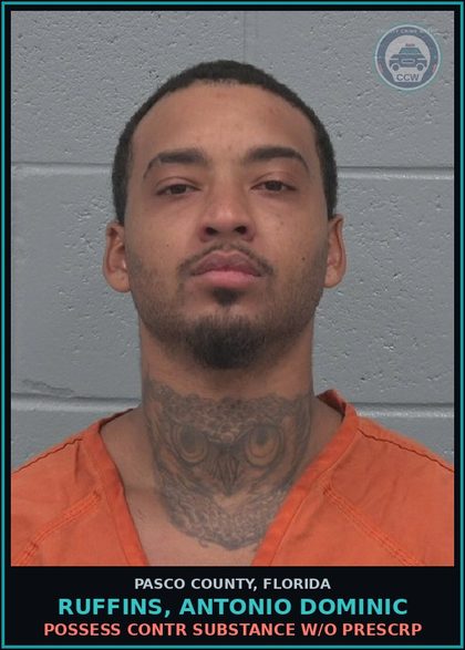 CCW arrest card for RUFFINS, ANTONIO DOMINIC in Pasco County: POSSESS contr substance W/O PRESCRIPTION
