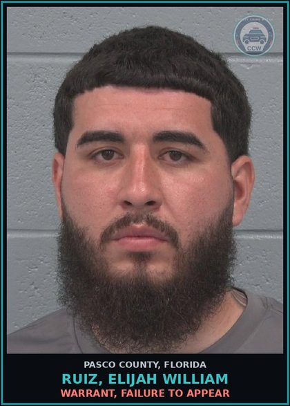 CCW arrest card for RUIZ, ELIJAH WILLIAM in Pasco County: WARRANT, FAILURE TO APPEAR