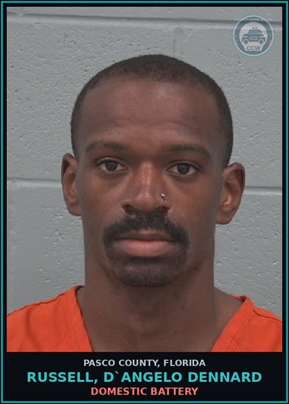 CCW arrest card for RUSSELL, D`ANGELO DENNARD in Pasco County: DOMESTIC BATTERY