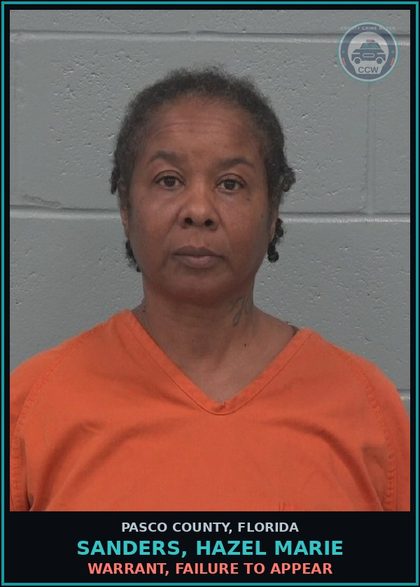 CCW arrest card for SANDERS, HAZEL MARIE in Pasco County: WARRANT, FAILURE TO APPEAR