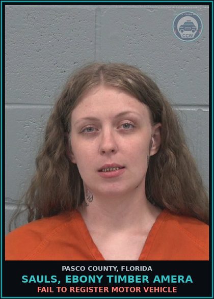 CCW arrest card for SAULS, EBONY TIMBER AMERA in Pasco County: FAIL TO REGISTER MOTOR VEHICLE