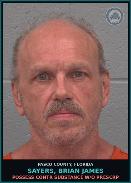 CCW arrest card for SAYERS, BRIAN JAMES in Pasco County: POSSESS contr substance W/O PRESCRIPTION