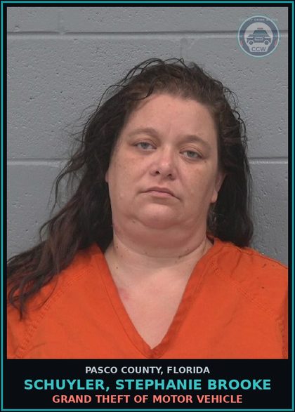 CCW arrest card for SCHUYLER, STEPHANIE BROOKE in Pasco County: GRAND THEFT OF MOTOR VEHICLE