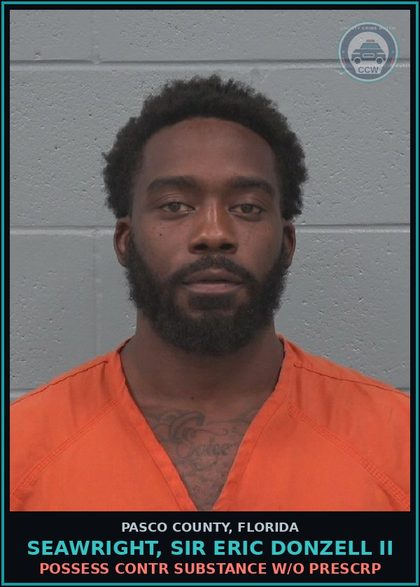 CCW arrest card for SEAWRIGHT, SIR ERIC DONZELL II in Pasco County: POSSESS contr substance W/O PRESCRIPTION