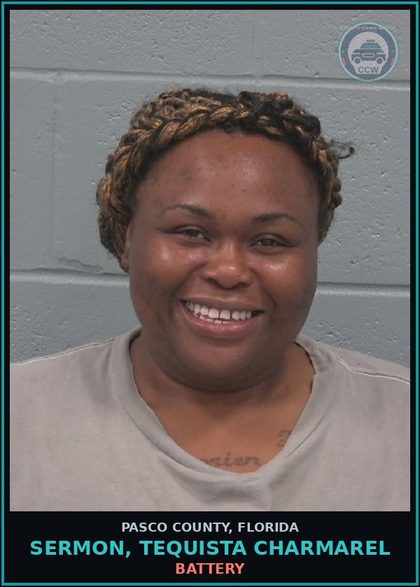 CCW arrest card for SERMON, TEQUISTA CHARMAREL in Pasco County: BATTERY