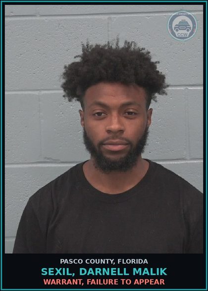 CCW arrest card for SEXIL, DARNELL MALIK in Pasco County: WARRANT, FAILURE TO APPEAR