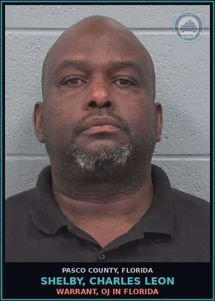 CCW arrest card for SHELBY, CHARLES LEON in Pasco County: WARRANT, OJ IN FLORIDA