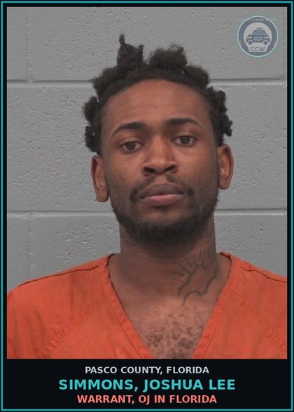 CCW arrest card for SIMMONS, JOSHUA LEE in Pasco County: WARRANT, OJ IN FLORIDA