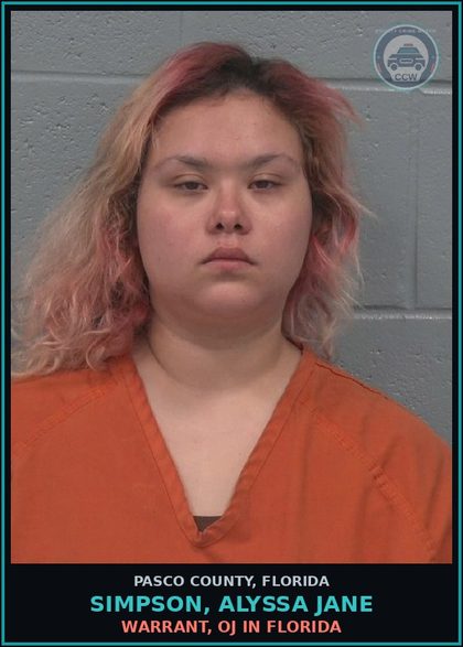 CCW arrest card for SIMPSON, ALYSSA JANE in Pasco County: WARRANT, OJ IN FLORIDA