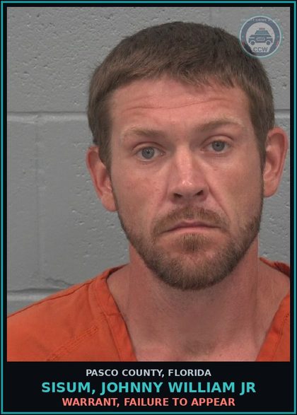 CCW arrest card for SISUM, JOHNNY WILLIAM JR in Pasco County: WARRANT, FAILURE TO APPEAR
