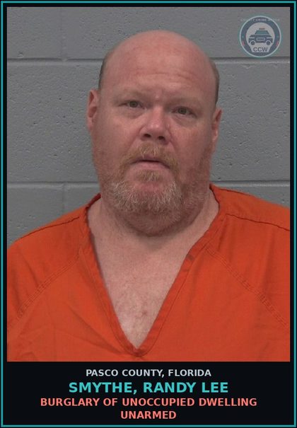 CCW arrest card for SMYTHE, RANDY LEE in Pasco County: BURGLARY OF UNOCCUPIED DWELLING UNARMED