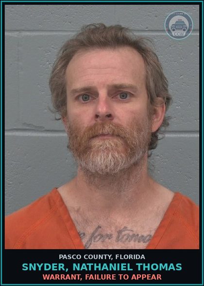 CCW arrest card for SNYDER, NATHANIEL THOMAS in Pasco County: WARRANT, FAILURE TO APPEAR