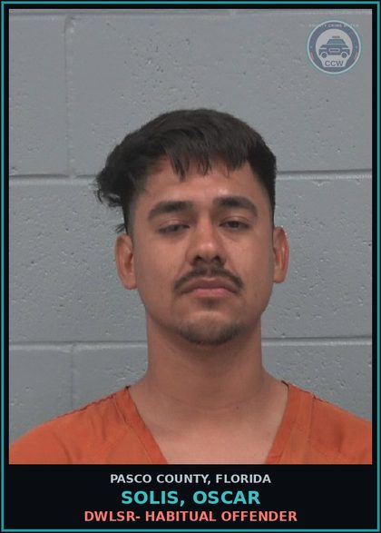 CCW arrest card for SOLIS, OSCAR in Pasco County: DWLSR- HABITUAL OFFENDER