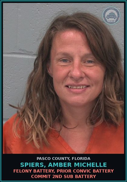 CCW arrest card for SPIERS, AMBER MICHELLE in Pasco County: AGGRAVATED BATTERY CAUSE BODILY HARM OR DISABILITY
