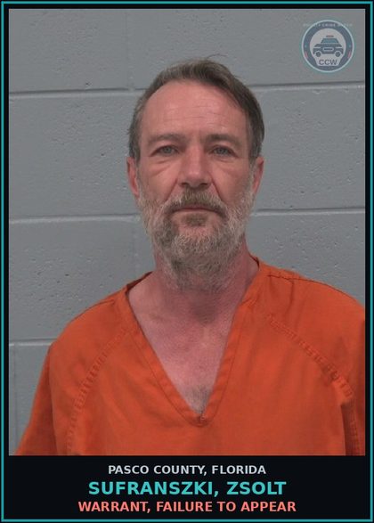 CCW arrest card for SUFRANSZKI, ZSOLT in Pasco County: WARRANT, FAILURE TO APPEAR