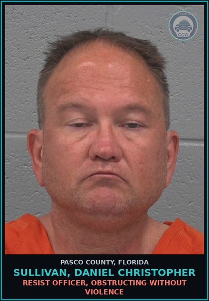 CCW arrest card for SULLIVAN, DANIEL CHRISTOPHER in Pasco County: RESIST OFFICER, OBSTRUCTING WITHOUT VIOLENCE