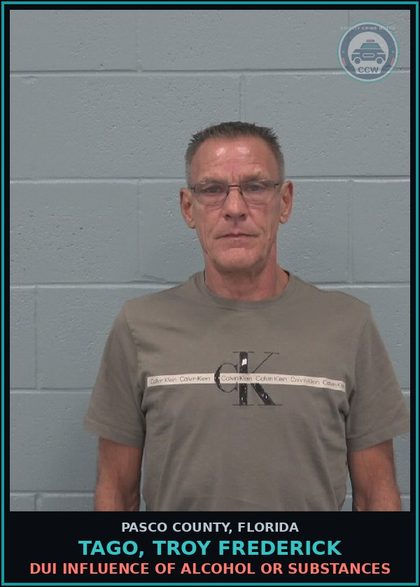 CCW arrest card for TAGO, TROY FREDERICK in Pasco County: DUI INFLUENCE OF ALCOHOL OR DRUGS