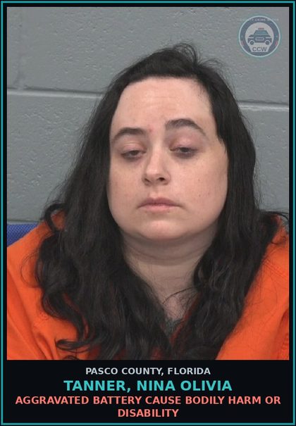 CCW arrest card for TANNER, NINA OLIVIA in Pasco County: AGGRAVATED BATTERY CAUSE BODILY HARM OR DISABILITY