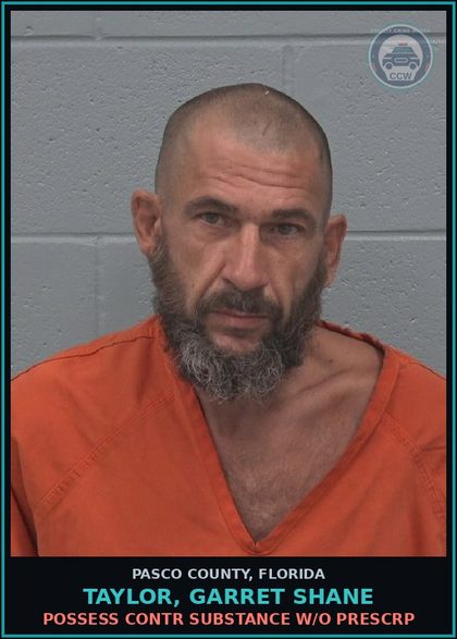 CCW arrest card for TAYLOR, GARRET SHANE in Pasco County: POSSESS contr substance W/O PRESCRIPTION