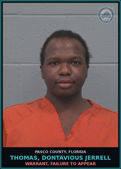 CCW arrest card for THOMAS, DONTAVIOUS JERRELL in Pasco County: WARRANT, FAILURE TO APPEAR