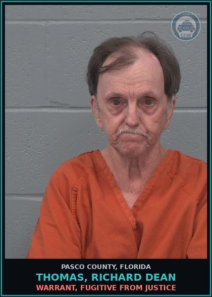 CCW arrest card for THOMAS, RICHARD DEAN in Pasco County: WARRANT, FUGITIVE FROM JUSTICE