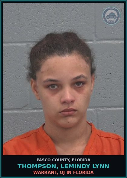 CCW arrest card for THOMPSON, LEMINDY LYNN in Pasco County: WARRANT, OJ IN FLORIDA