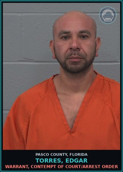 CCW arrest card for TORRES, EDGAR in Pasco County: WARRANT, CONTEMPT OF COURT/ARREST ORDER