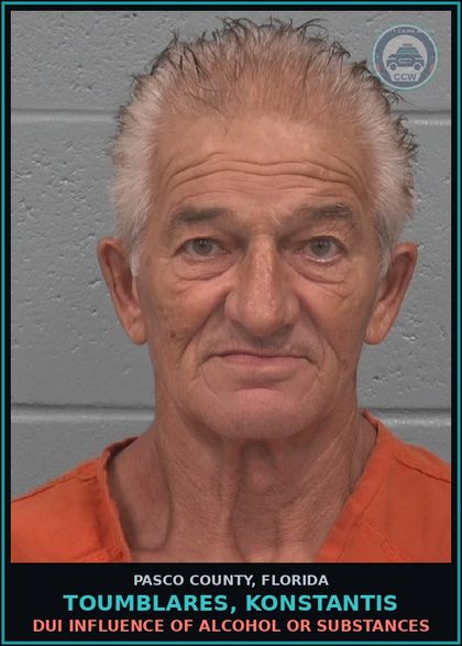 CCW arrest card for TOUMBLARES, KONSTANTIS in Pasco County: DUI INFLUENCE OF ALCOHOL OR DRUGS