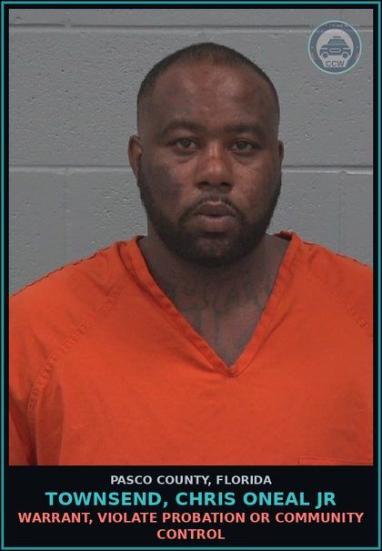 CCW arrest card for TOWNSEND, CHRIS ONEAL JR in Pasco County: WARRANT, VIOLATE PROBATION OR COMMUNITY CONTROL