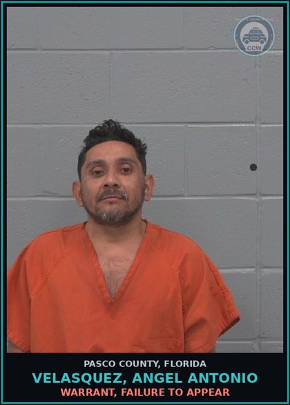 CCW arrest card for VELASQUEZ, ANGEL ANTONIO in Pasco County: WARRANT, FAILURE TO APPEAR